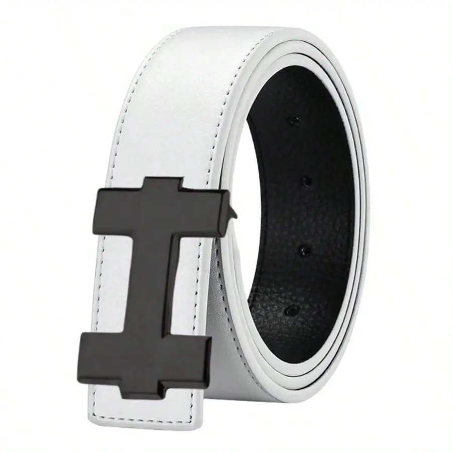 Fashion Unisex Smooth Buckle Luxury Silver H Letter Alloy Buckle Waist Belt Stylish Versatile Casual Belt Suitable for Work