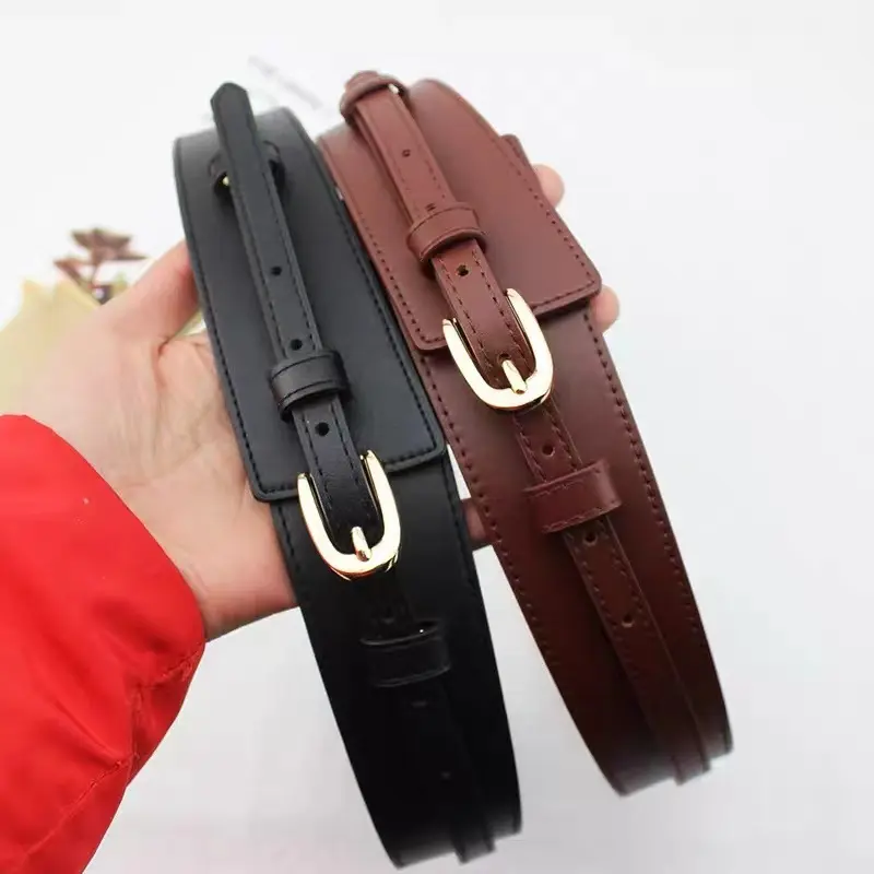 Premium Wide Leather Belt - Crafted with Genuine Leather, Classic Pin Buckle, Elegant Vintage Design - Perfect for Women