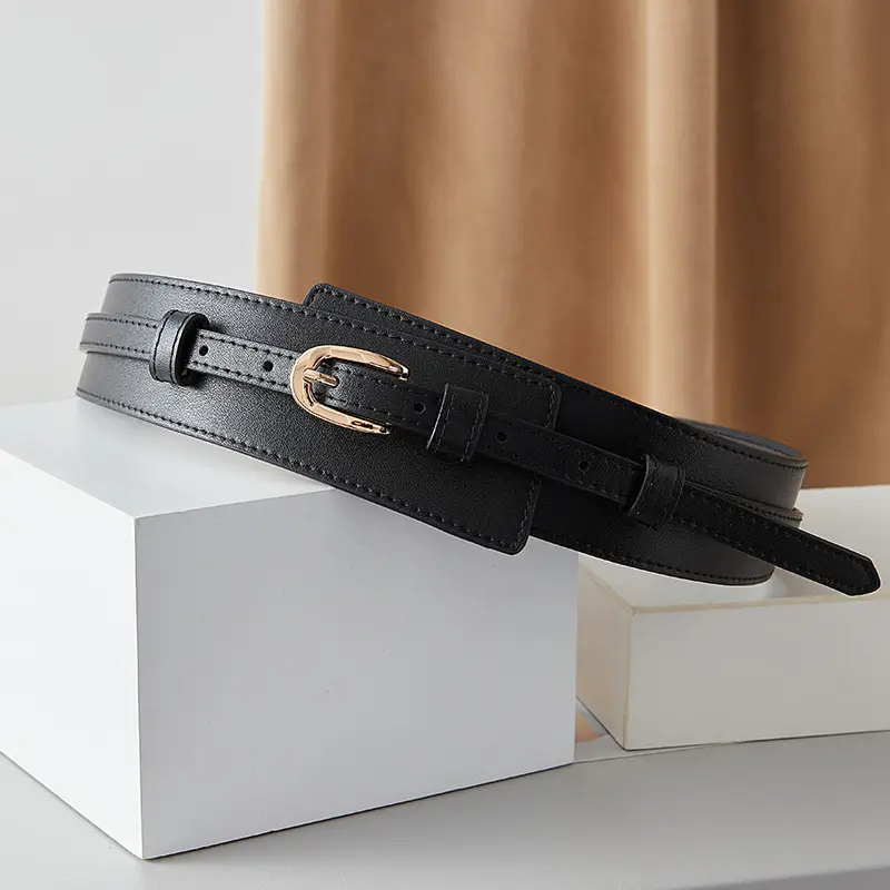 Premium Wide Leather Belt - Crafted with Genuine Leather, Classic Pin Buckle, Elegant Vintage Design - Perfect for Women