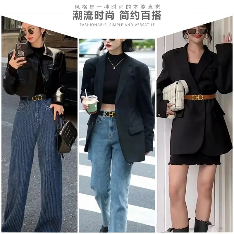 Trendy Suede Cowhide Belt for Women Ancora Red Double Genuine Leather Belts Retro Gold Buckle Waistband for Dresses and Jeans