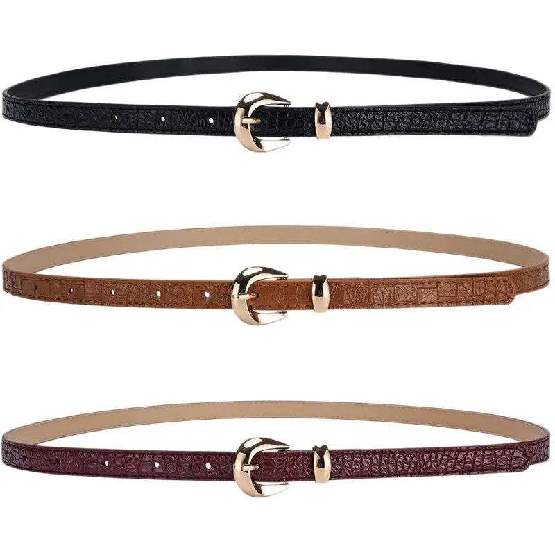 Popular Ladies' Versatile Alloy Buckle Imitation Leather Belt Simple Matching Dress Casual Belt High-end Pants Belt