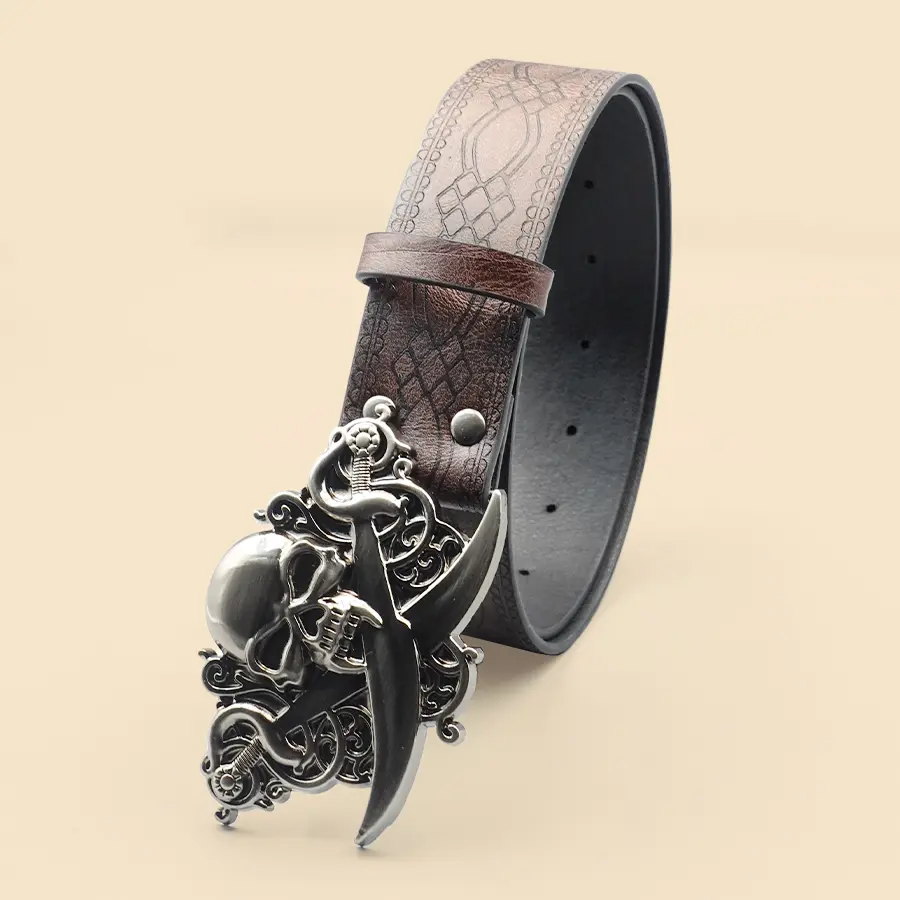 Brown Skull Unisex Waist Belt Street Style Retro Belt Can Be Paired with Jeans, Dresses, Suits, Shirts