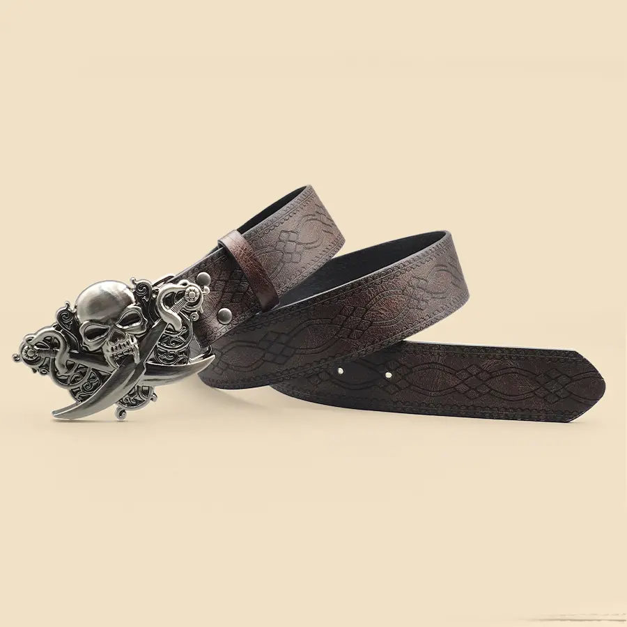 Brown Skull Unisex Waist Belt Street Style Retro Belt Can Be Paired with Jeans, Dresses, Suits, Shirts