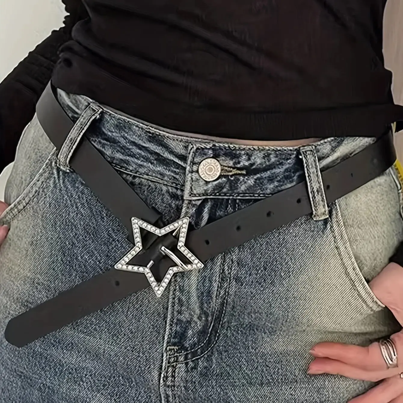 Y2K Belts for Women Spice Girls Pink Black White Belt Denim Star PU Leather Rhinestones Belt Ins Sweet Cool Corset Jeans Belts