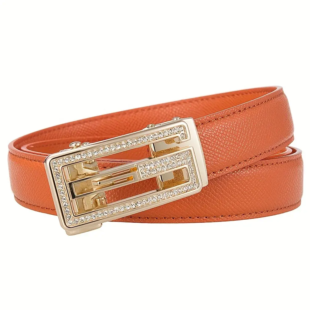2025 New Women's Alloy Automatic Buckle Microfiber Hollow Belt Casual Jeans Decorative Waist Chain Light Luxury All-match Design