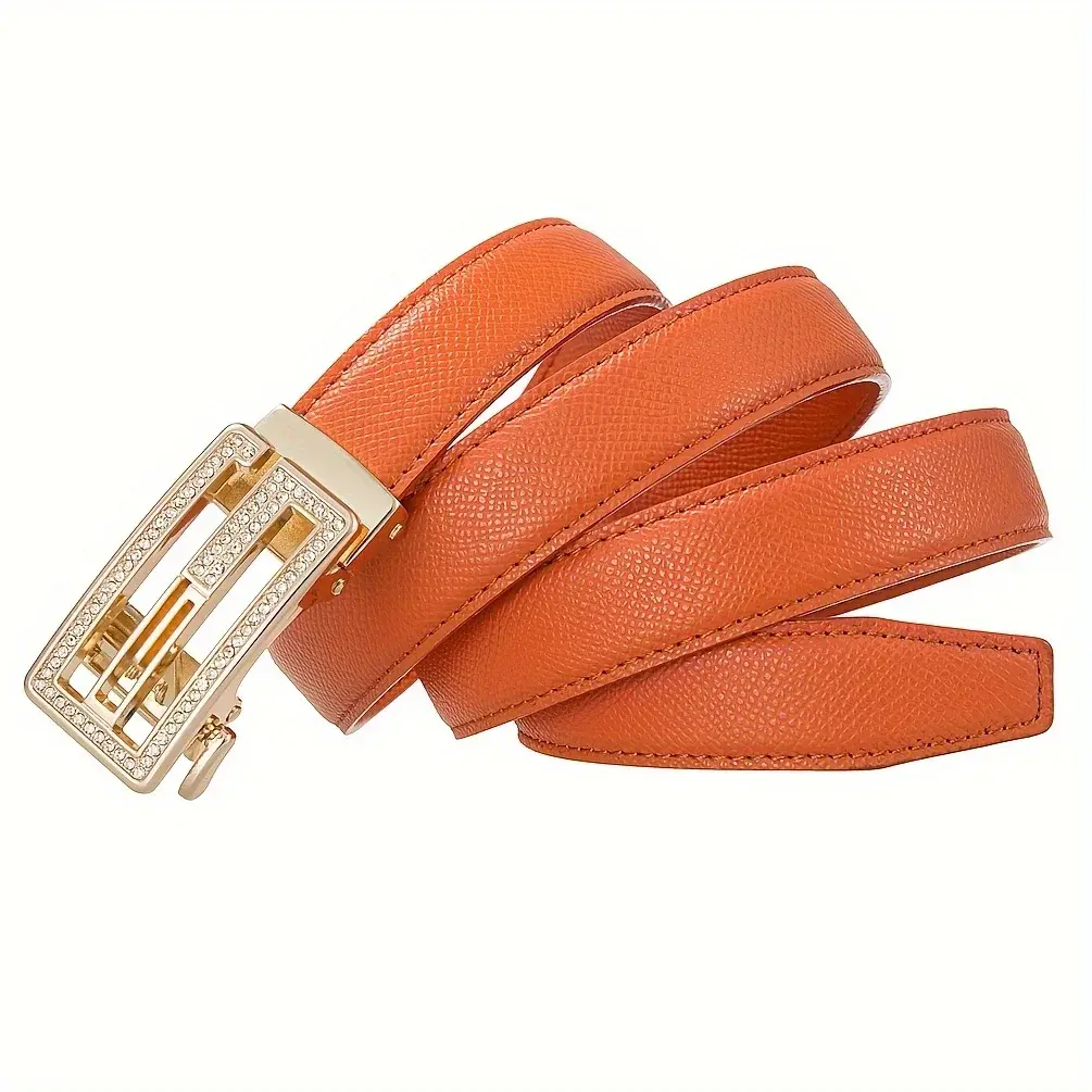 2025 New Women's Alloy Automatic Buckle Microfiber Hollow Belt Casual Jeans Decorative Waist Chain Light Luxury All-match Design