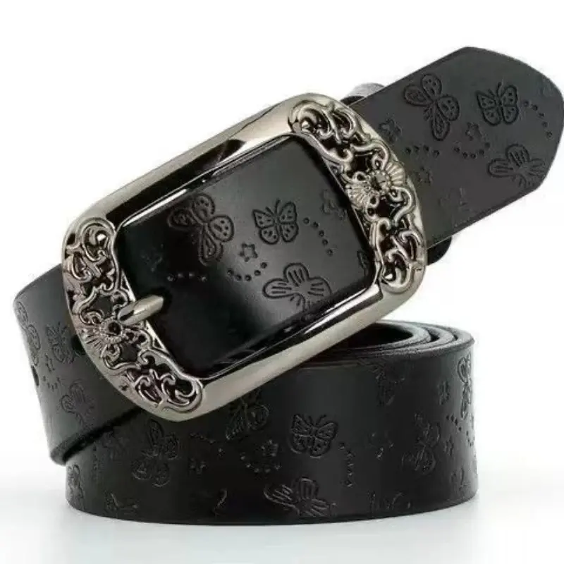 Ladies' Retro Printed PU Leather Belt Korean Version Needle Buckle Casual Pants Waist Accessory Elegant Fashion Accesssory