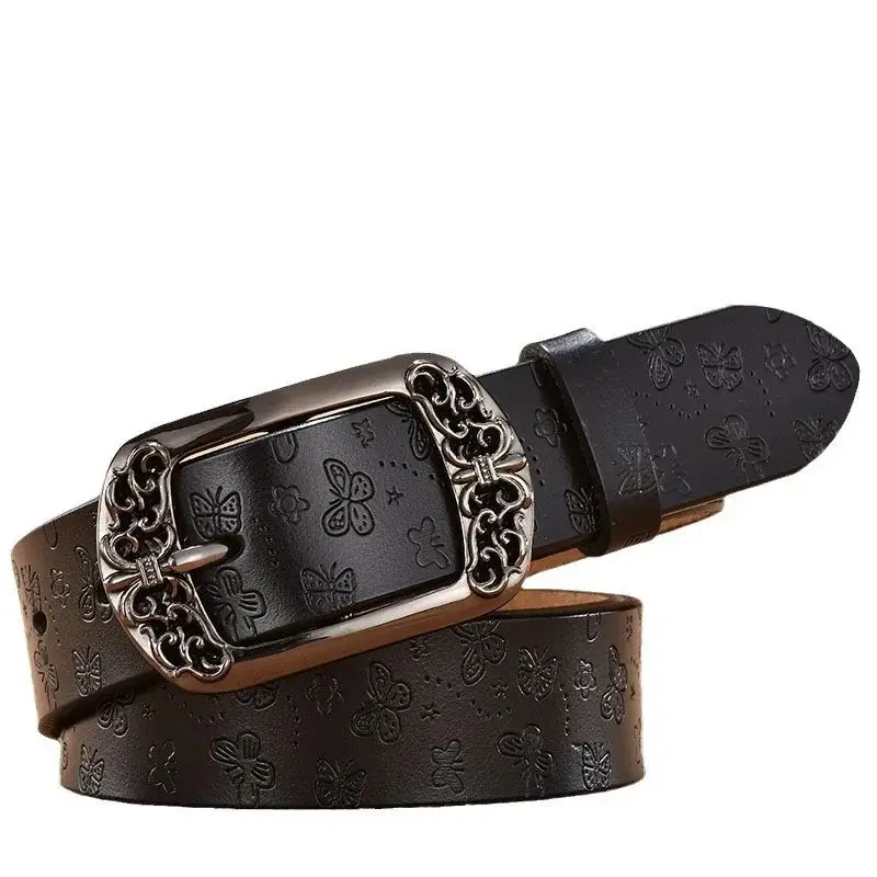 Ladies' Retro Printed PU Leather Belt Korean Version Needle Buckle Casual Pants Waist Accessory Elegant Fashion Accesssory
