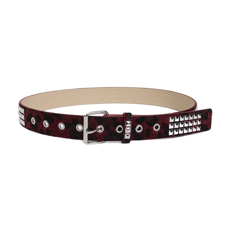 Punk Pink Fur Rivets For Women's Belt Hip Hop Y2k Girls Jeans Accessories Girdle Goth Retro Brown Pin Buckle Pu Waistband