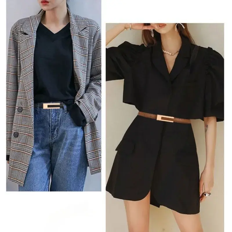 Korean Fashionable PU Leather Thin Waist Strap Belt for Women Metal Accessories Basic Casual Porous Adjustable Fashion Belts