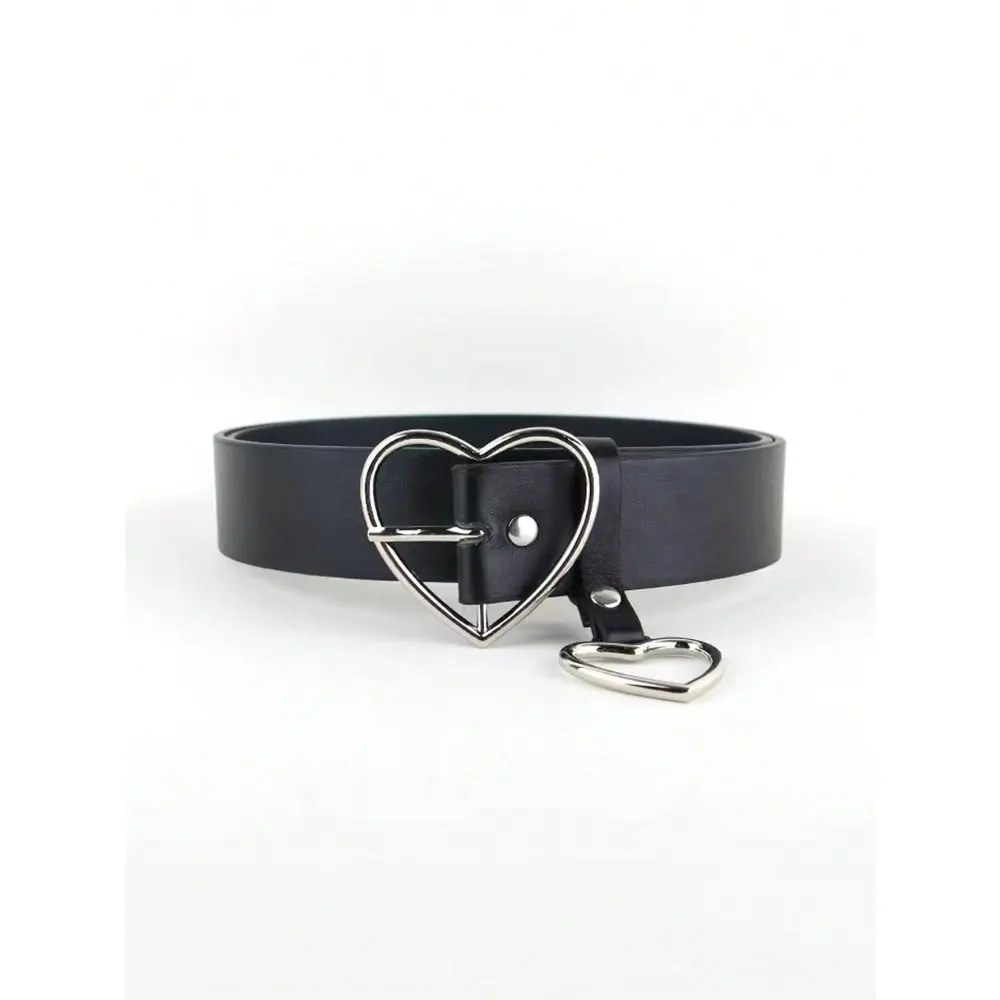 Fashionable Creative Women's Harajuku Heart-Shaped Buckle Belt With Detachable Pink Heart Pendant And Black Pu Strap