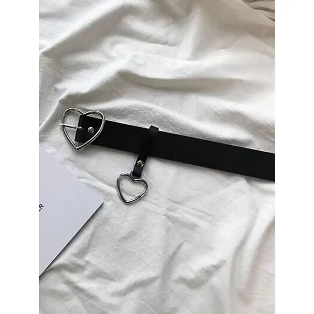 Fashionable Creative Women's Harajuku Heart-Shaped Buckle Belt With Detachable Pink Heart Pendant And Black Pu Strap