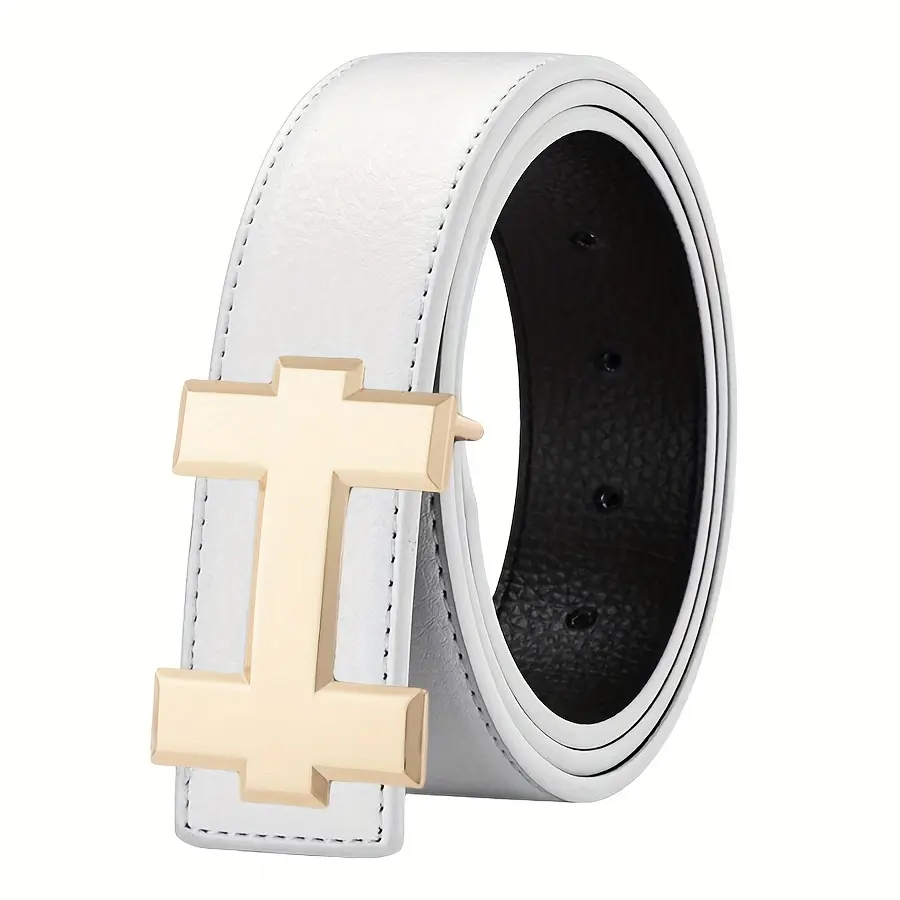 Fashion Unisex H Letter Smooth Buckle Belt Versatile Casual Jeans Decorative Leather Belt Suitable for Mid-Aged Youths