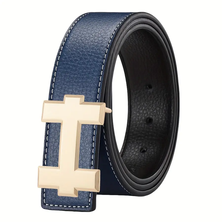 Fashion Unisex H Letter Smooth Buckle Belt Versatile Casual Jeans Decorative Leather Belt Suitable for Mid-Aged Youths