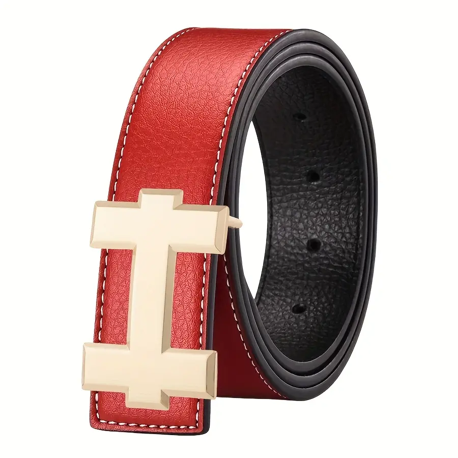 Fashion Unisex H Letter Smooth Buckle Belt Versatile Casual Jeans Decorative Leather Belt Suitable for Mid-Aged Youths
