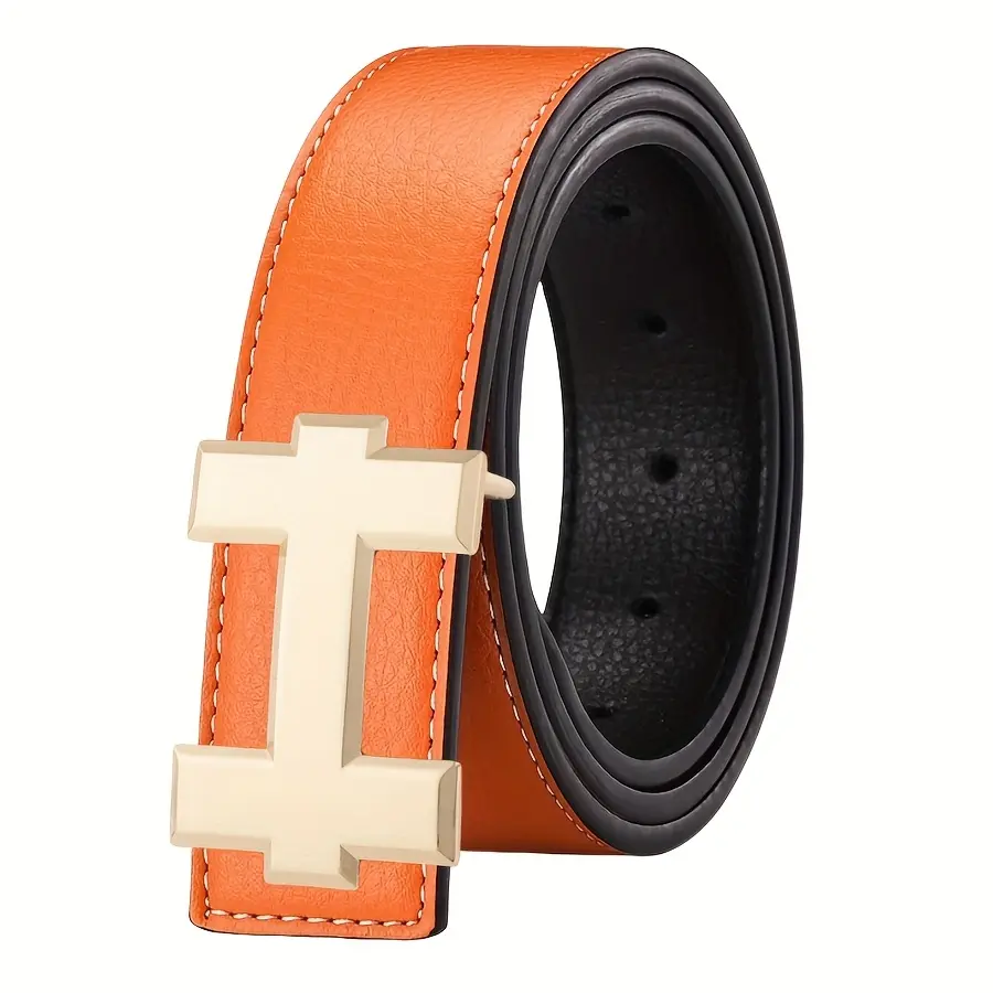 Fashion Unisex H Letter Smooth Buckle Belt Versatile Casual Jeans Decorative Leather Belt Suitable for Mid-Aged Youths