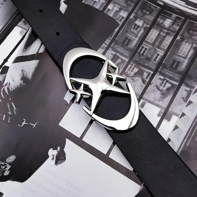Korean Style Oval Cross Metal Buckle Leather Belt - Trendy Fashion Simple and Durable Holiday Gift for Men and Women