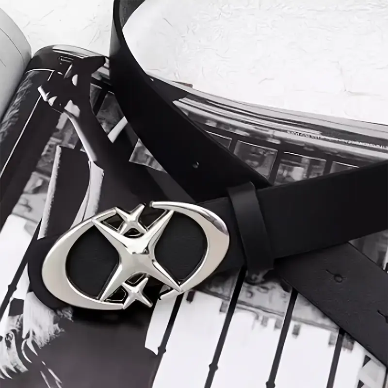 Korean Style Oval Cross Metal Buckle Leather Belt - Trendy Fashion Simple and Durable Holiday Gift for Men and Women