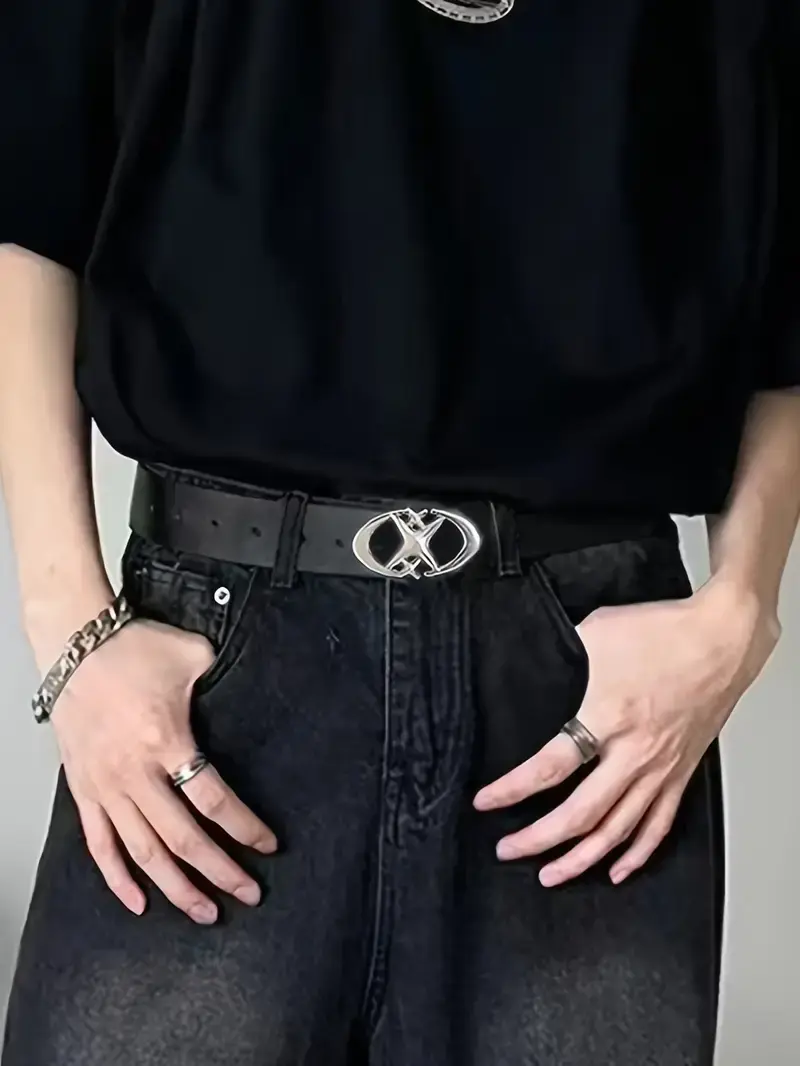 Korean Style Oval Cross Metal Buckle Leather Belt - Trendy Fashion Simple and Durable Holiday Gift for Men and Women