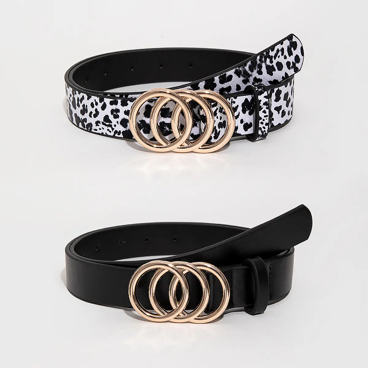 1 Set 2/3  Pcs Women's Multi-color Fashion Versatile Belts With Triple Round Buckle Jeans Accessories Suitable For Daily