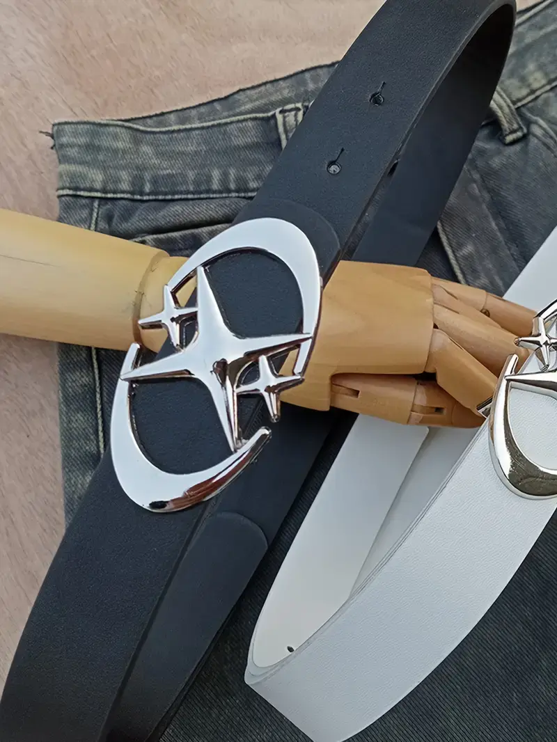 Korean Style Oval Cross Metal Buckle Leather Belt - Trendy Fashion Simple and Durable Holiday Gift for Men and Women