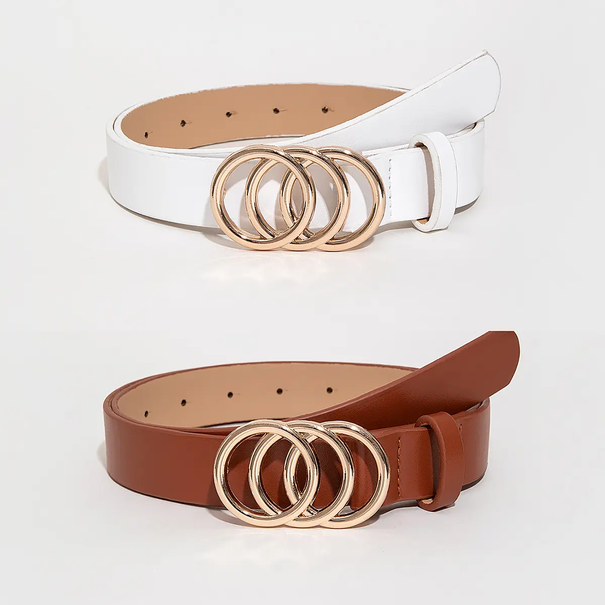 1 Set 2/3  Pcs Women's Multi-color Fashion Versatile Belts With Triple Round Buckle Jeans Accessories Suitable For Daily