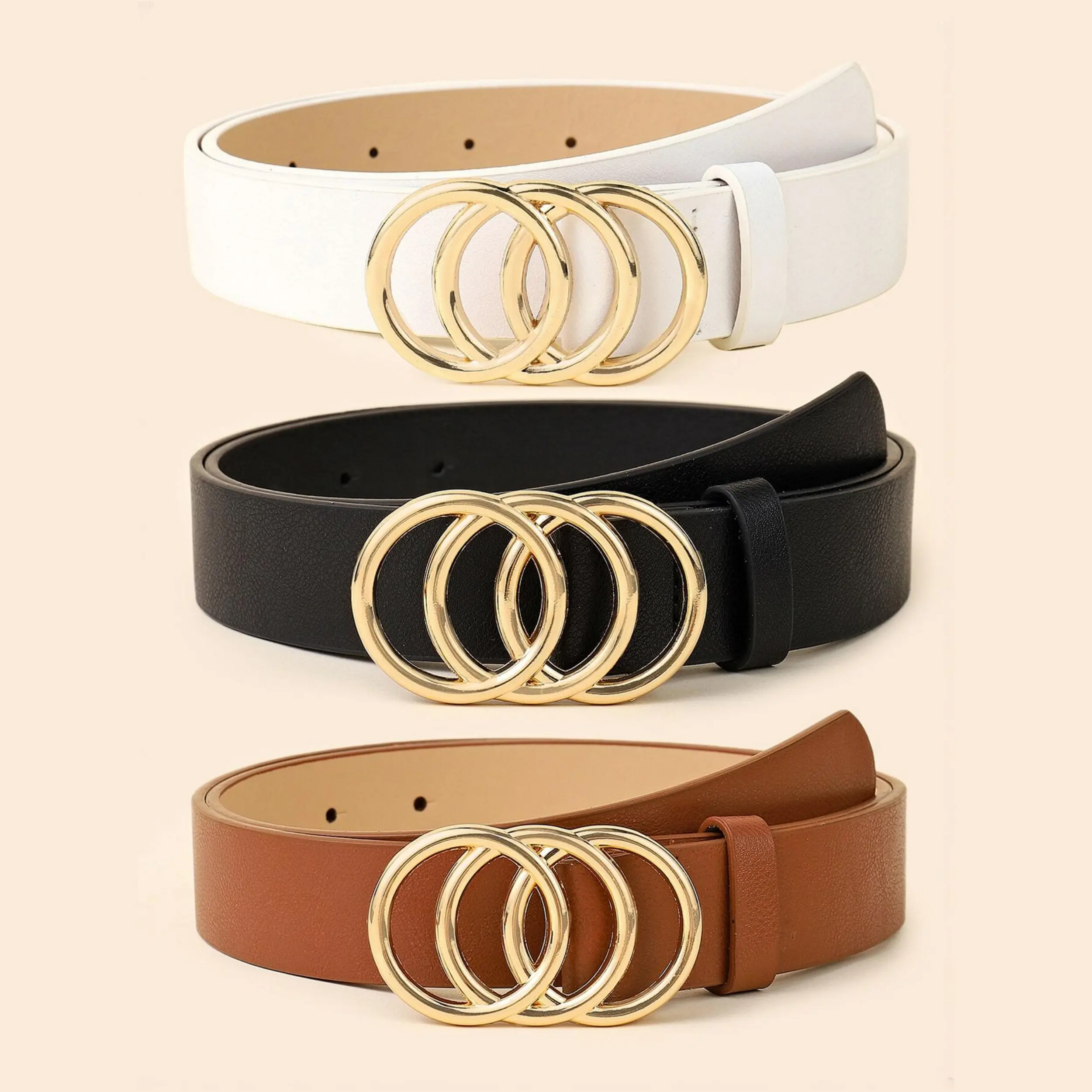 1 Set 2/3  Pcs Women's Multi-color Fashion Versatile Belts With Triple Round Buckle Jeans Accessories Suitable For Daily