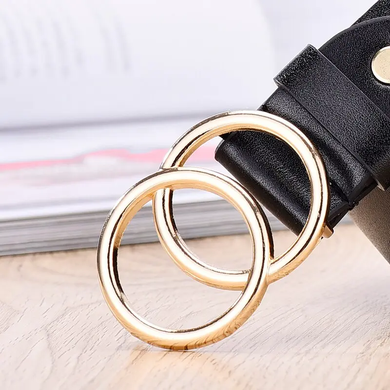 Women's Belt Trend Double Round Buckle Belt Simple And Versatile Youth Belt Pu Leather Belt Paired With Jeans Skirt Women Belt