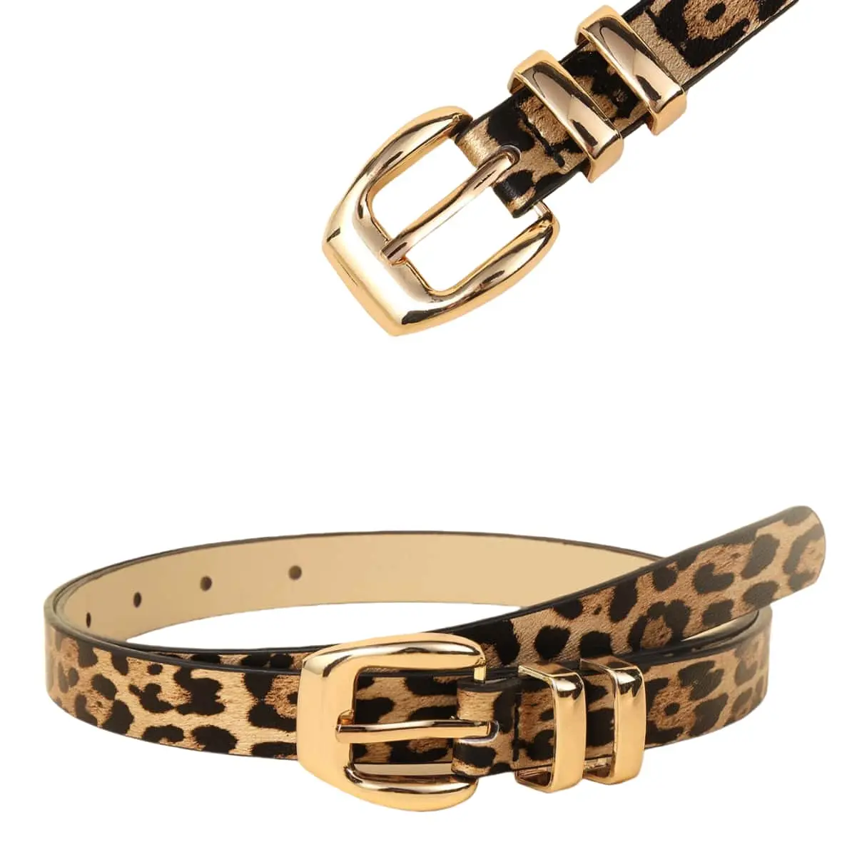 Leopard Print Pu Women's Belt Trendy Casual Versatile Jeans Accessories Girdle Y2k Girls Black Leather Gold Pin Buckle Waistband