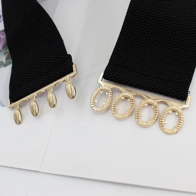 Women Belt Fashion Elastic Waist Cover Golden Buckle Elastic Waist Closure Versatile Wide Belt Paired With Dress Coat Lady Belts