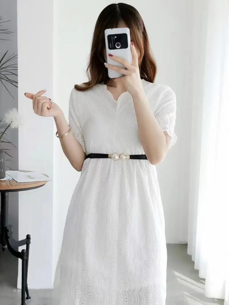 Elegant Double Pearls Buckle Elastic Women Belts Thin Straps Lady Girl Dress Skirt Decor Waistbands Trouser Decoration GM113