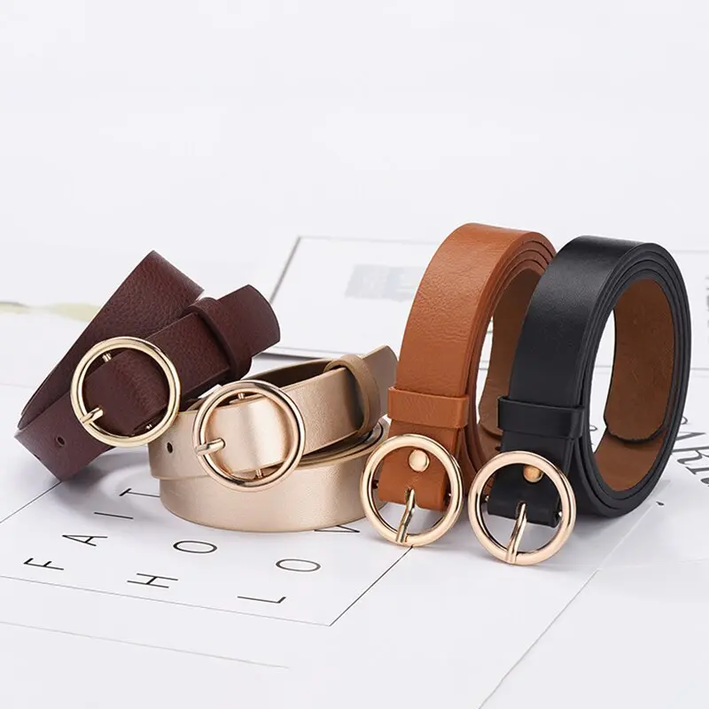 New Women's Belt Trend Gold Round Button Belt Personalized Decoration Paired with Long Pants Jeans Belt Soft and Cheap Belt