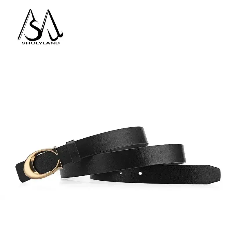 2023 Trendy Women's Belt Fashion Alloy Moon Button Multi Color Leather Thin Belt Versatile Daily Jeans Decoration