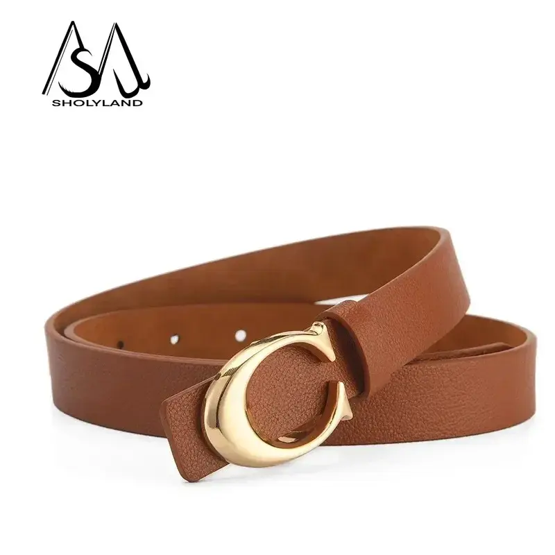 2023 Trendy Women's Belt Fashion Alloy Moon Button Multi Color Leather Thin Belt Versatile Daily Jeans Decoration