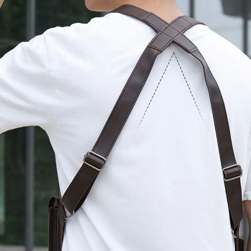 Double Shoulder Strap Multi-Pocket Outdoor Anti-Theft Tactical Fishing Bag Waterproof PU Multi-Purpose Men's Crossbody Bags