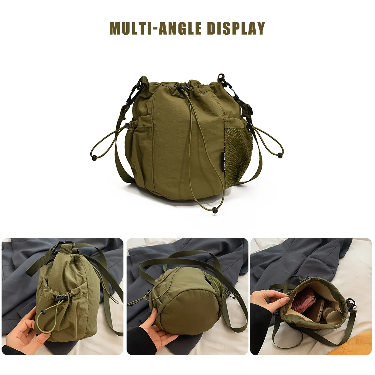 K-Style Niche Nylon Bag for Women 2025 Lightweight and Versatile Ins Crossbody Bag Drawstring Bucket Mobile Phone Bag