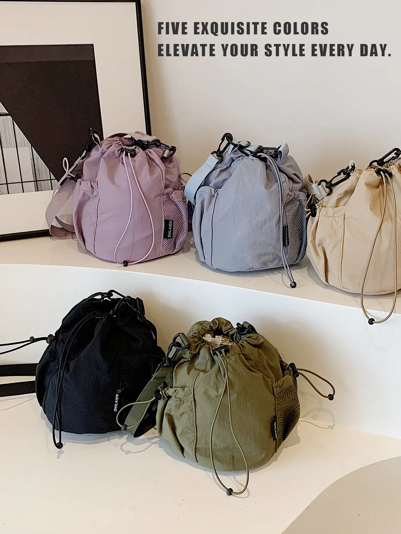 K-Style Niche Nylon Bag for Women 2025 Lightweight and Versatile Ins Crossbody Bag Drawstring Bucket Mobile Phone Bag