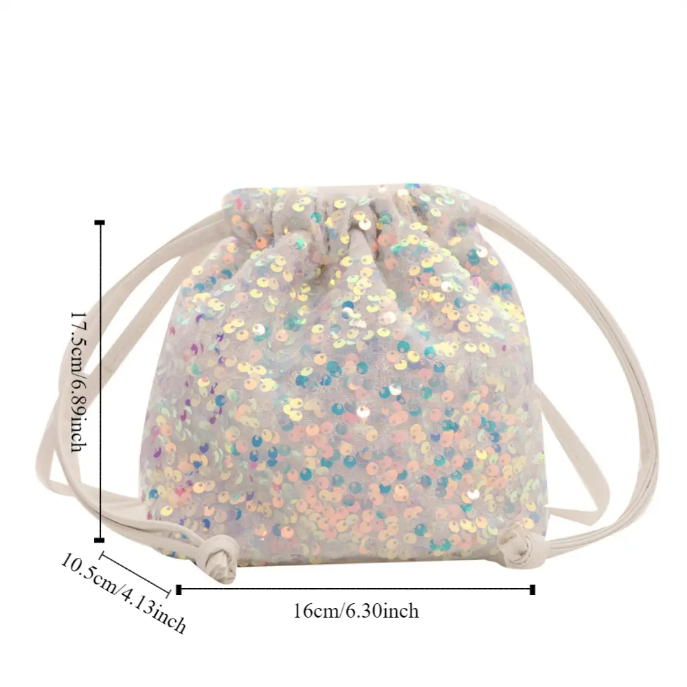 Casual Shiny Evening Banquet Bag Korean Style Handbag Drawstring Crossbody Bag Small Purse Mini Bucket Bag Women