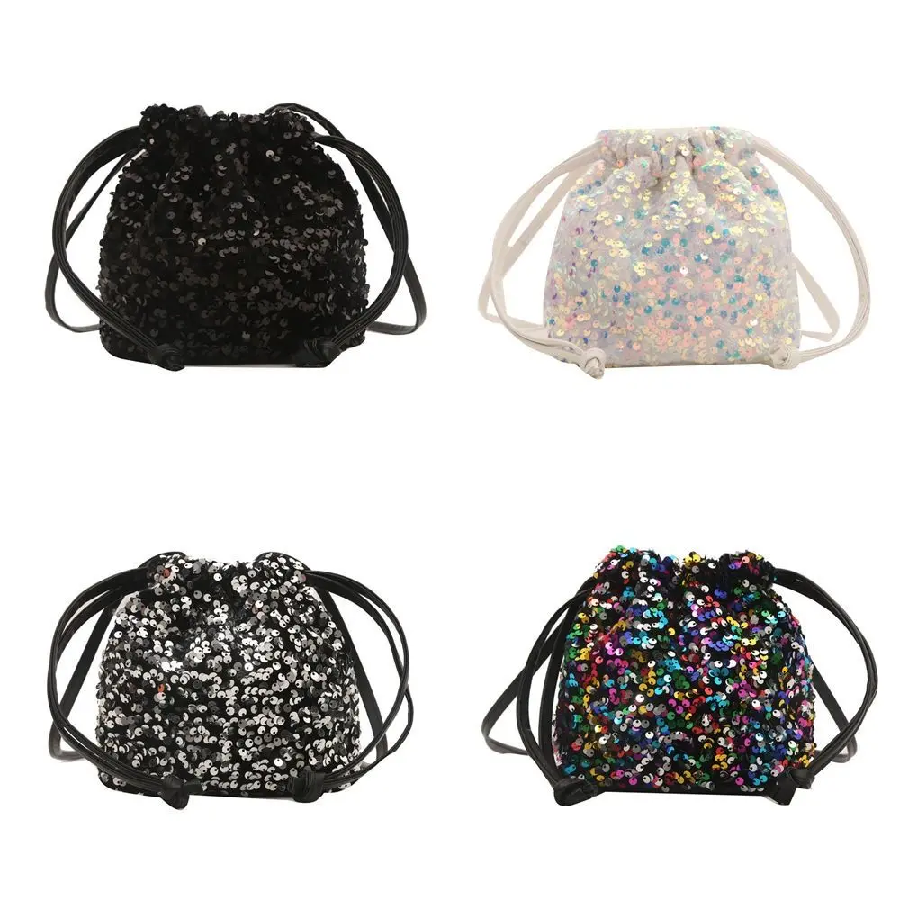 Casual Shiny Evening Banquet Bag Korean Style Handbag Drawstring Crossbody Bag Small Purse Mini Bucket Bag Women