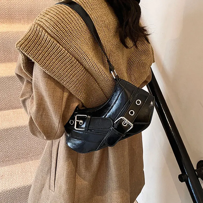 PU Vintage Shoulder Bag Y2K Hottie Handbag Adjustable Underarm Bag Women Waterproof Crossbody Bag Cool Handsome Solid Color Bags