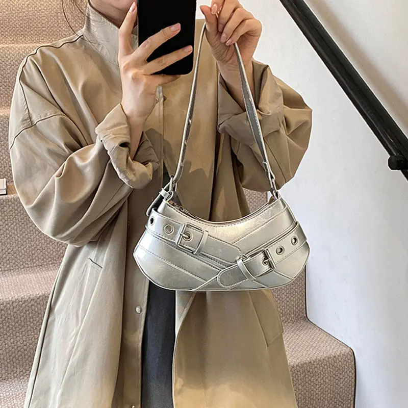 PU Vintage Shoulder Bag Y2K Hottie Handbag Adjustable Underarm Bag Women Waterproof Crossbody Bag Cool Handsome Solid Color Bags