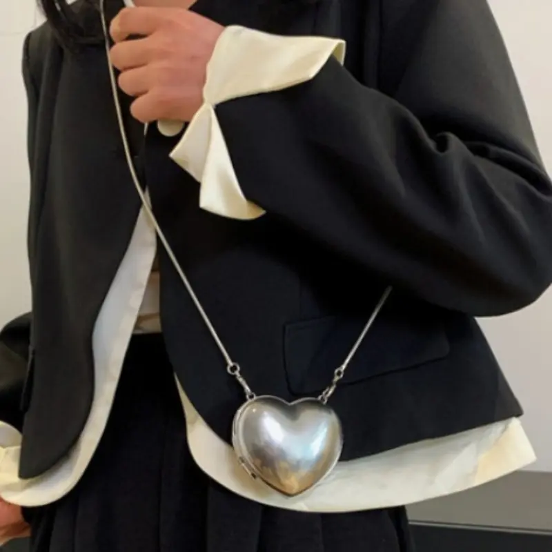 Heart Shape Mini Coin Purses Fashion Sliver Women's Ladies Luxury  Evening Party Cute Shoulder Bag Crossbody Bags Small Handbags