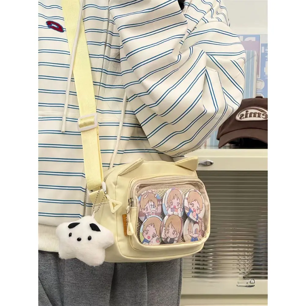 Japanese Harajuku Cute Girls Y2K Transparent Cartoon Ita Bag Ulzzang Doll Bag Versatile Crossbody Bag Casual Mobile Phone Bag