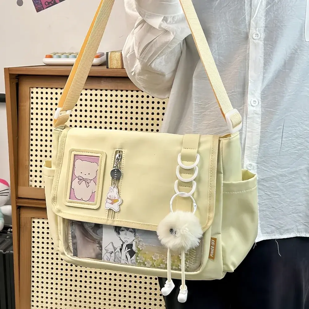 Y2K Japanese Harajuku School Bags for Teenage Girls New 2025 Transparent Itabag Crossbody Bag DIY Badges Display Plate Ita Bag