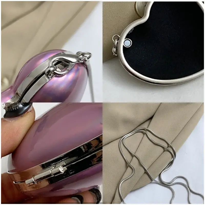 Heart Shape Mini Coin Purses Fashion Sliver Women's Ladies Luxury  Evening Party Cute Shoulder Bag Crossbody Bags Small Handbags
