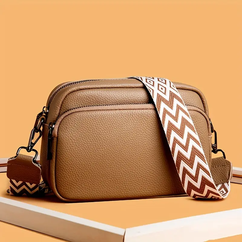 Stylish Crossbody Bag for Women Leather Messenger Bag, Versatile Shoulder Bag with Adjustable Geometric Pattern Design Strap
