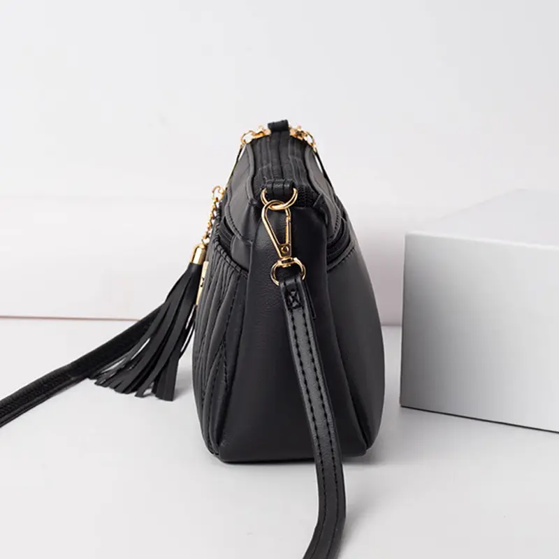 New Fashion PU Leather Crossbody Bags Women Zipper Shoulder Bag Large Capacity Embroidery Thread Purse and Handbags