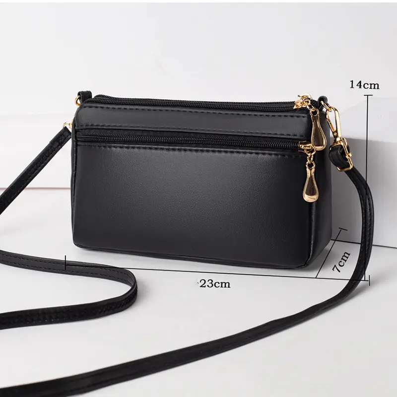 New Fashion PU Leather Crossbody Bags Women Zipper Shoulder Bag Large Capacity Embroidery Thread Purse and Handbags