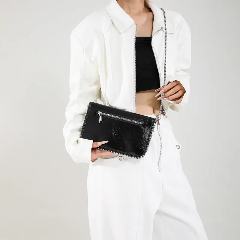 Luxury Clutch Bag PU Leather Shoulder Side Bags for Women Chain Mobile Phone Purses Crossbody Bags Ladies Punk Fashion Handbag
