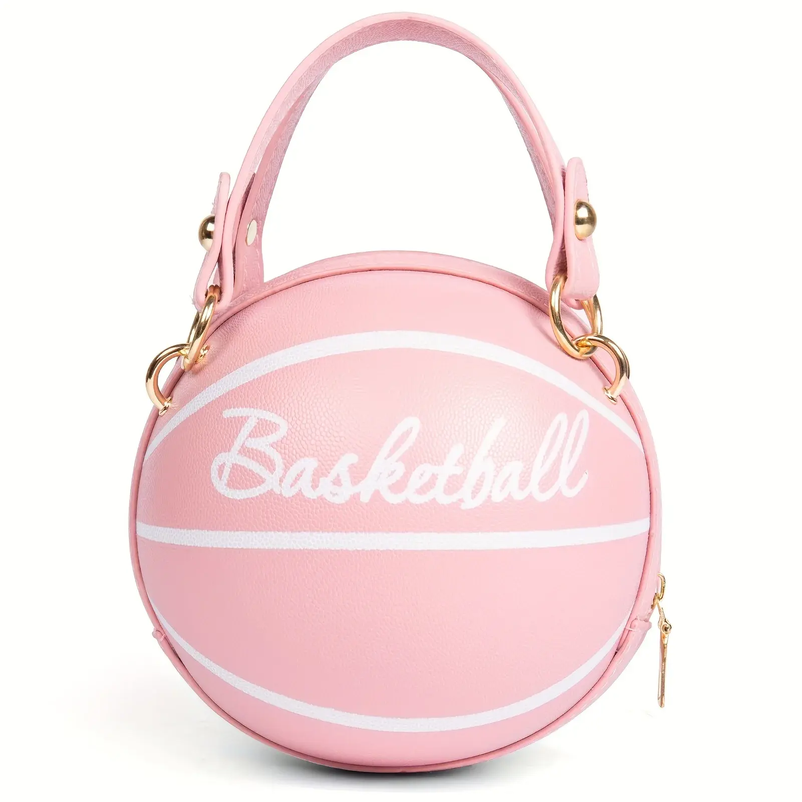 Basketball Shaped Crossbody Bag, Trendy Chain Shoulder Bag, PU Leather Top Handle Circle Purse handbags  women bag